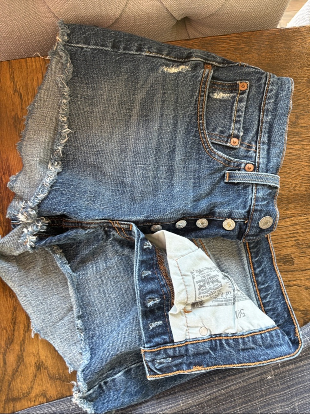 Levi's Dark Blue Distressed High-Rise Cutoff Shorts